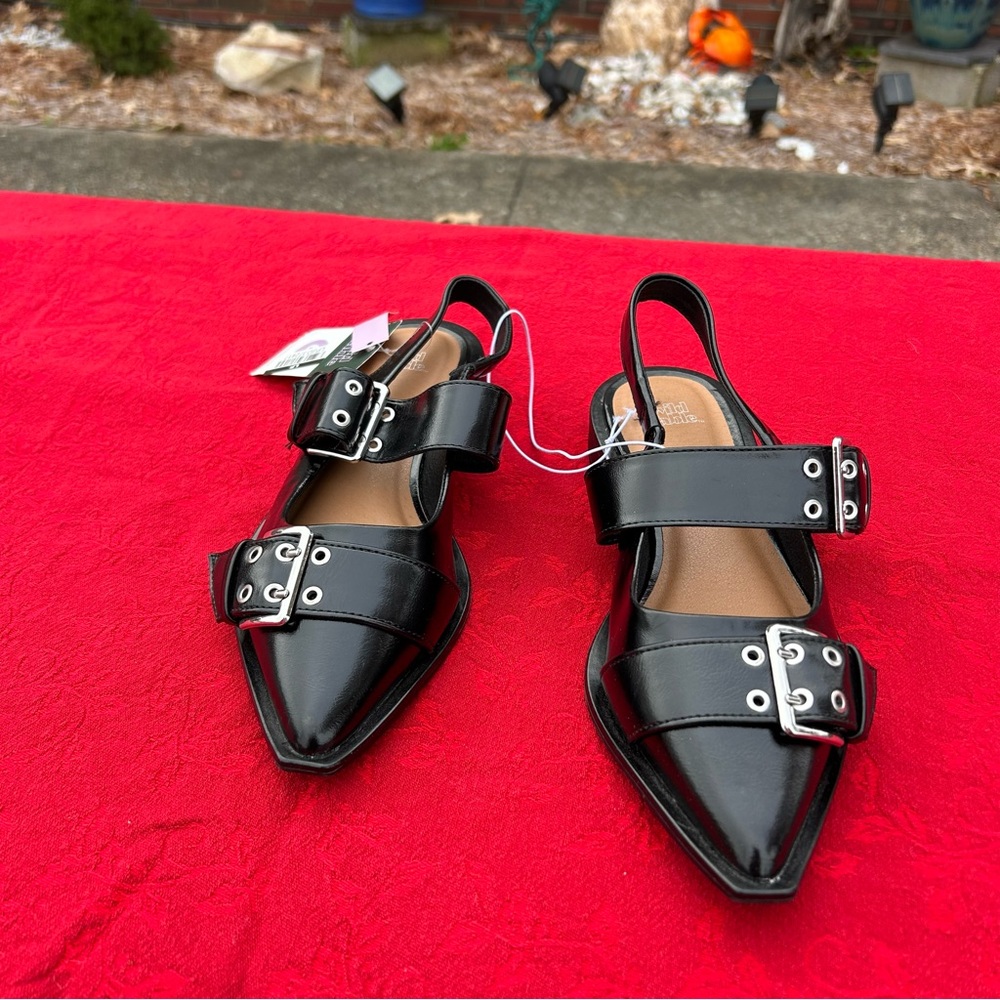 Nwt Size 6.5 Peyton‎ Double Buckle black Slingback Flats by wild fable